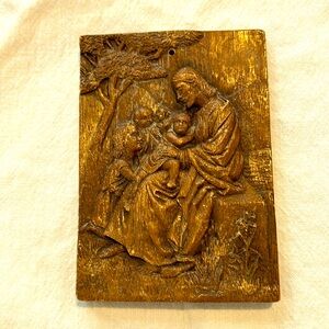 Barwood plaque. Jesus with children. Boynton & Co. Says 1941 on the back.